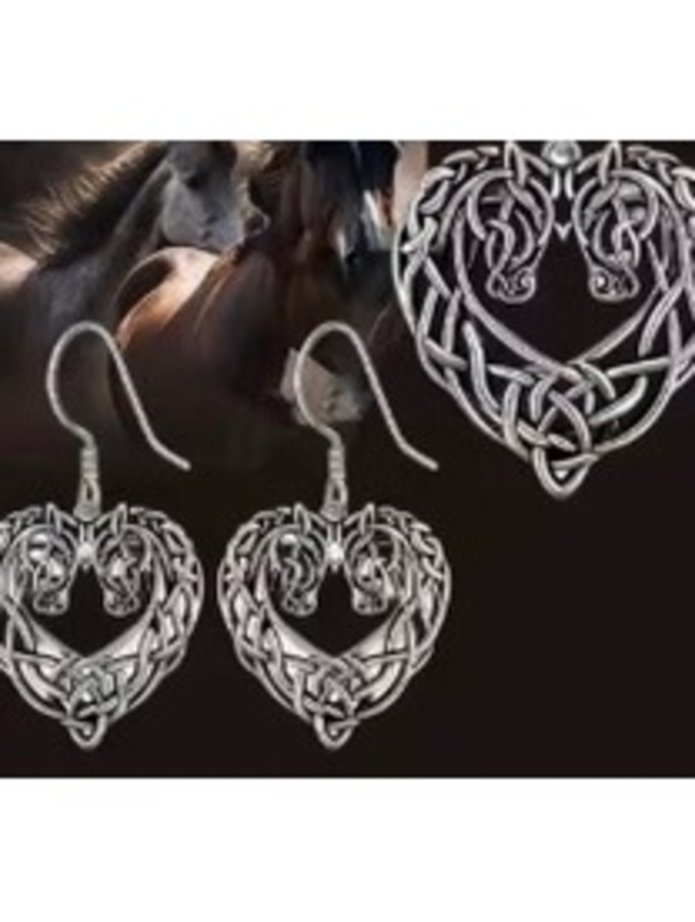 Stunning Celtic Heart Horse Necklace & Earrings Set - Mythical Vibes!
